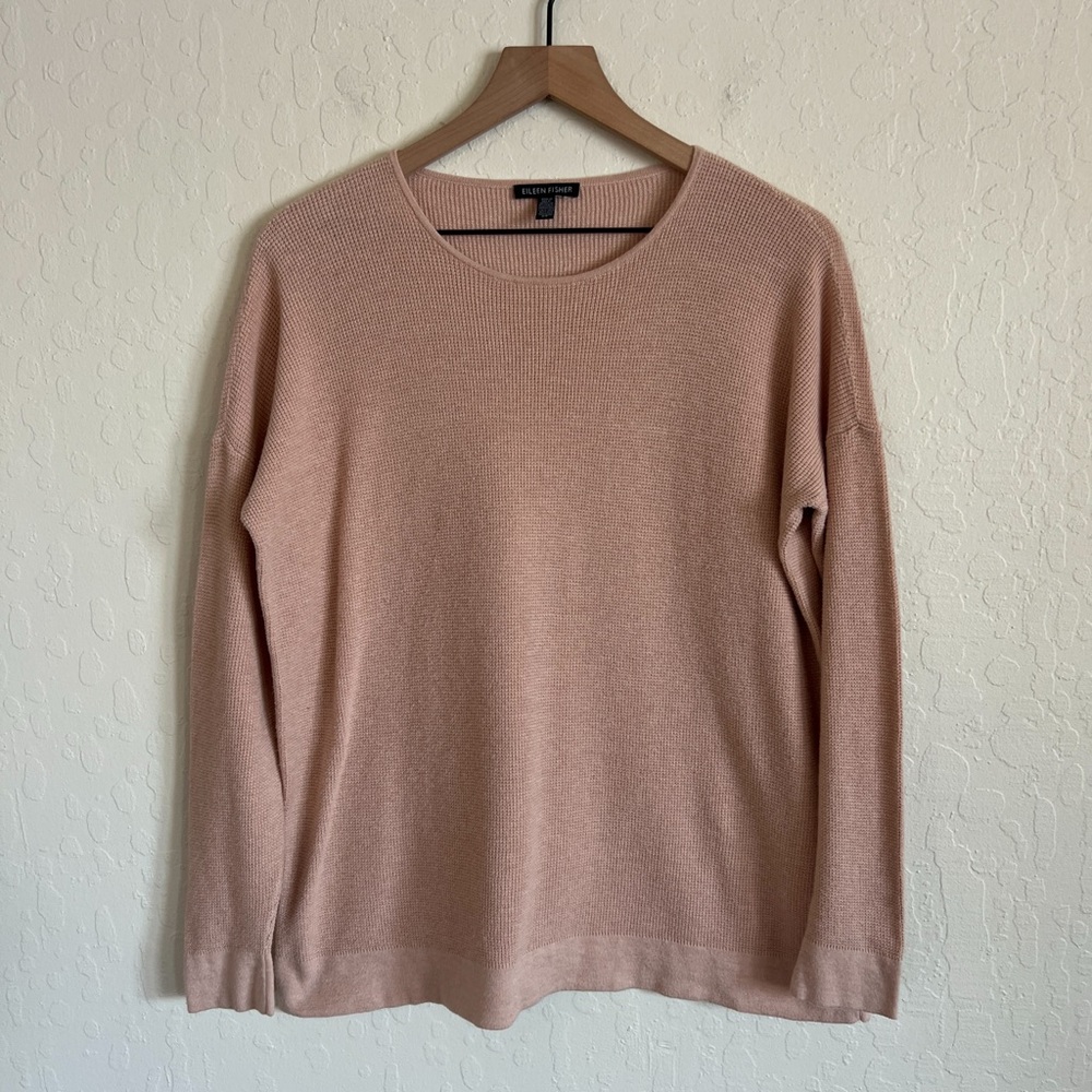 Eileen Fisher Organic Cotton Silk Waffle Thermal Crewneck Sweater Top Small